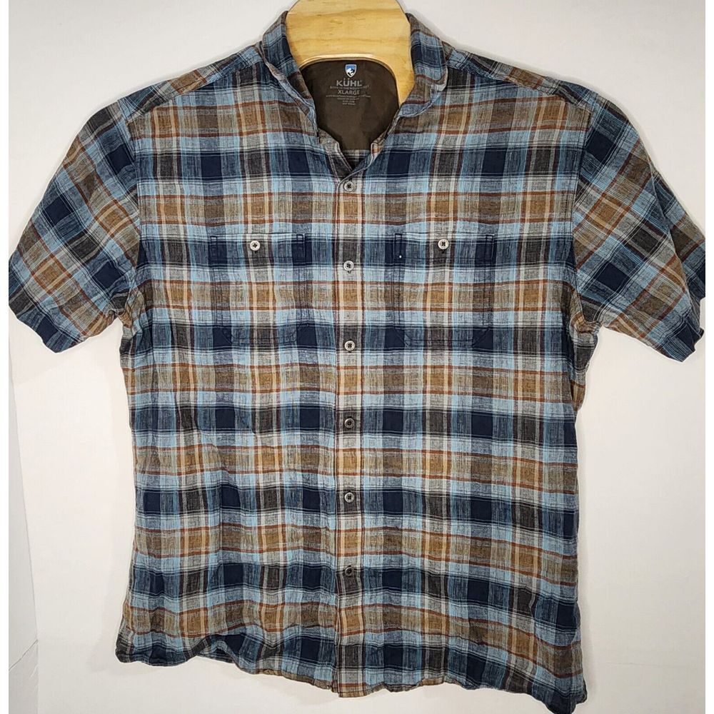Kuhl Mens‎ Size XL Short Sleeve Plaid Linen/Cotton Button Up Camp Shirt - Picture 2 of 12